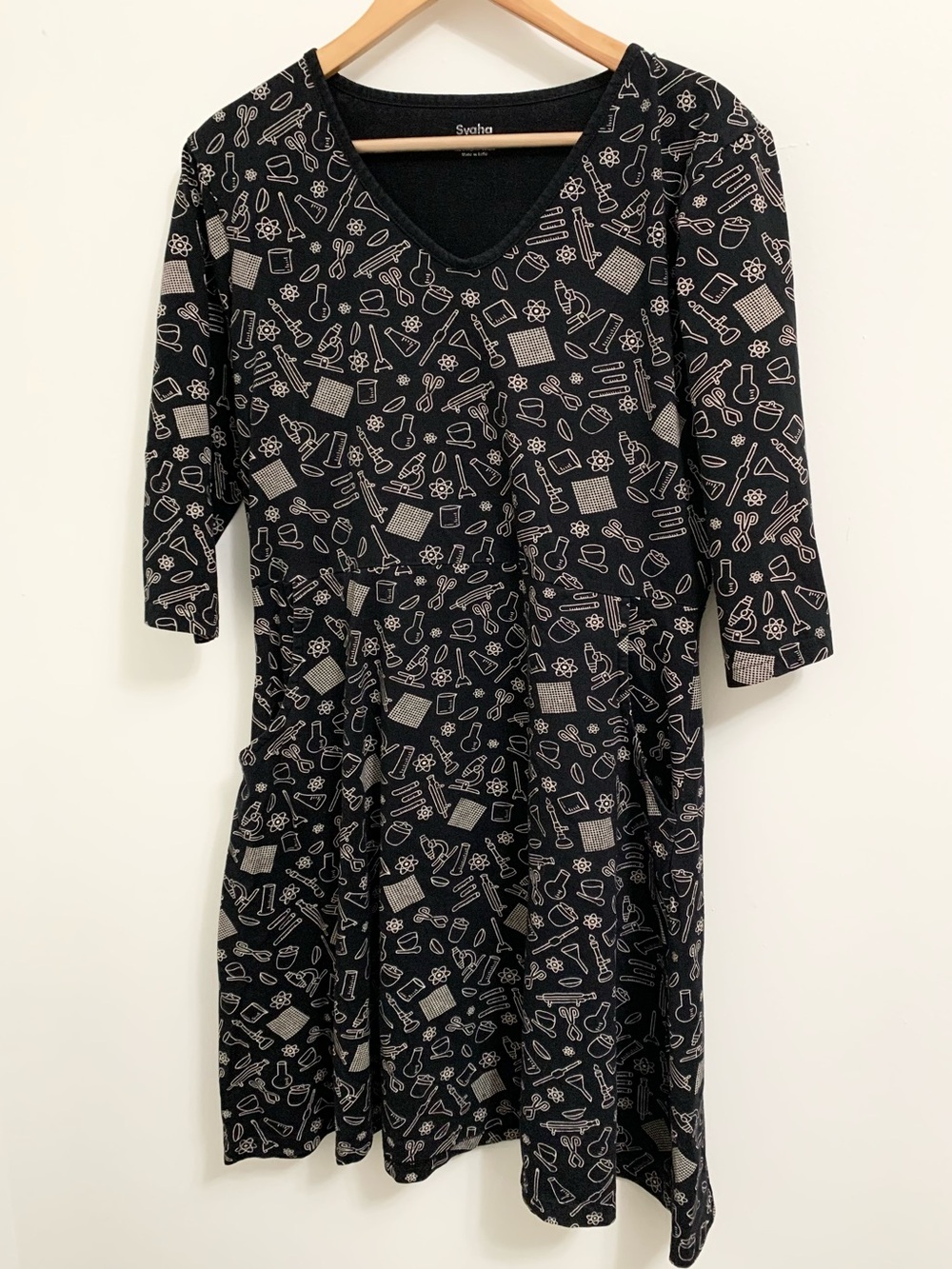 Svaha Science Organic Cotton Dress 3/4 sleeve 2 Pockets Womens 14 STEM